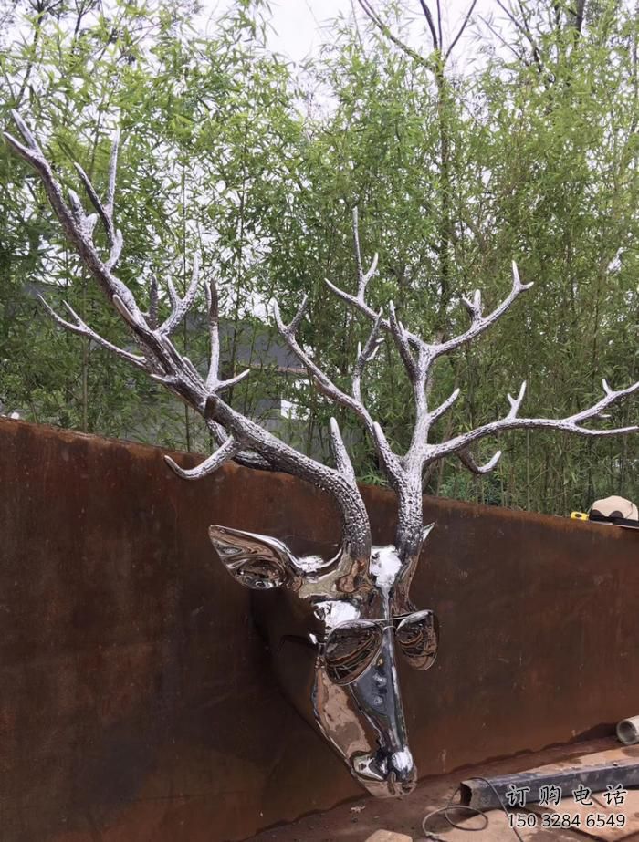 抽象鹿角雕塑廠家 創意村口擺件 玄關鏡面鹿角雕塑