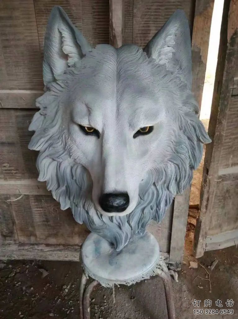 仿古狼頭雕塑廠 酒店創意小品 玄關彩繪狼頭雕塑