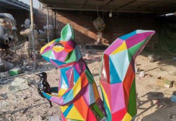 切面松鼠雕塑廠家 現代抽象擺件 商場幾何松鼠雕塑