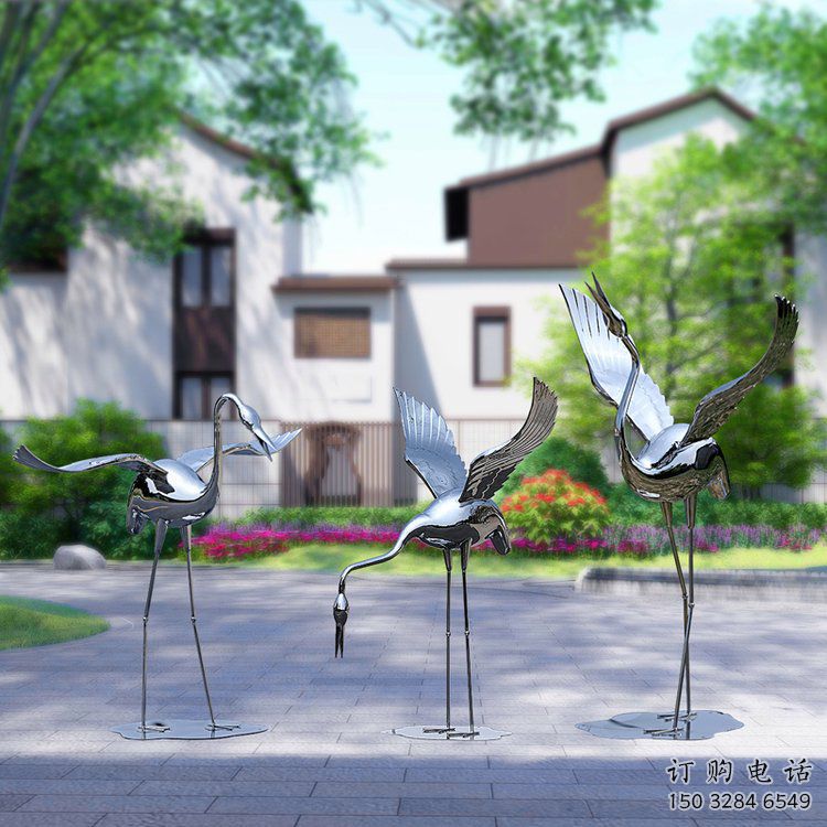 別墅白鶴雕塑廠家 卡通噴漆小品 街頭仿真白鶴雕塑