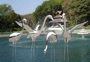 步行街白鶴雕塑廠家 創(chuàng)意戶外擺件 草地仿真白鶴雕塑