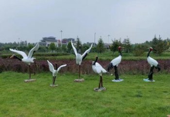 戶外白鶴雕塑廠家 戶外草地小品 酒店拉絲白鶴雕塑