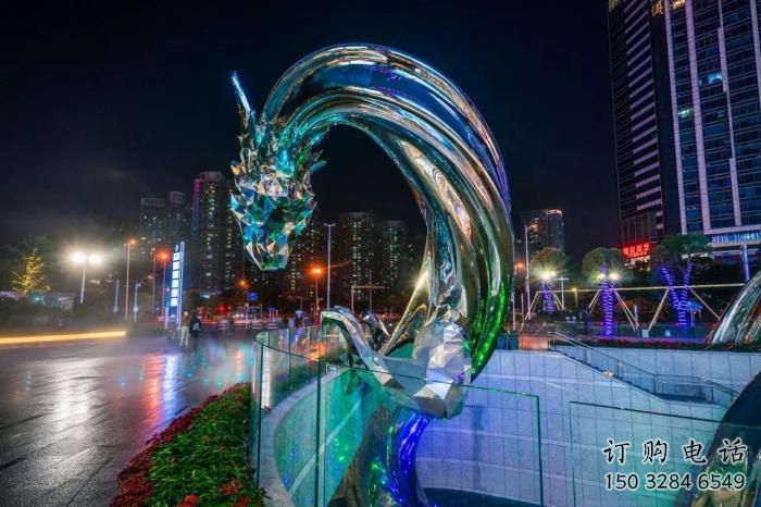步行街水龍雕塑廠家 創意鋼管擺件 草地切面水龍雕塑