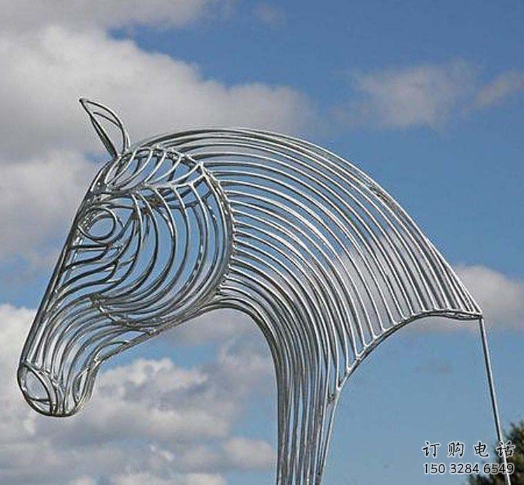鏤空馬頭雕塑廠家 現代抽象擺件 草地切面馬頭雕塑