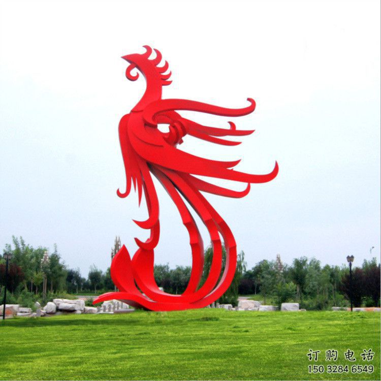 幾何火鳳凰雕塑廠家 中式烤漆擺件 廣場現代火鳳凰雕塑