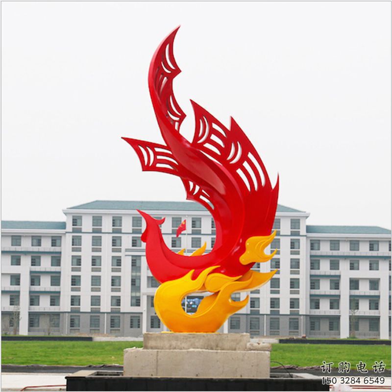 游樂場(chǎng)火鳳凰雕塑廠家 鏤空創(chuàng)意擺件 大型現(xiàn)代火鳳凰雕塑