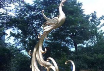 步行街金鳳凰雕塑廠家 創意噴漆擺件 草地抽象金鳳凰雕塑