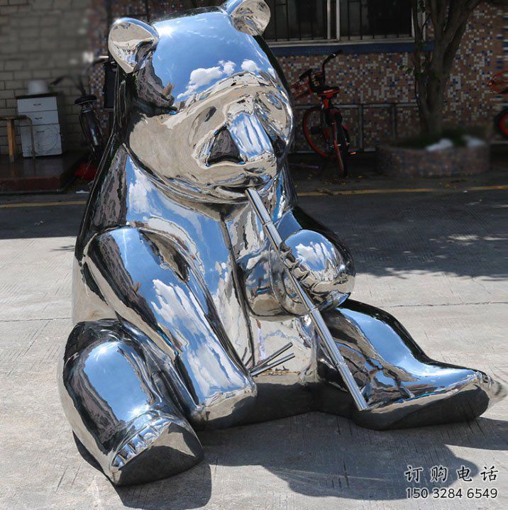 街道大熊貓雕塑廠家 創意戶外小品 酒店拉絲大熊貓雕塑