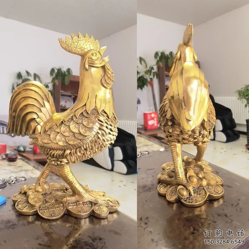 商場金雞雕塑廠家 中式室內(nèi)小品 酒店拉絲金雞雕塑