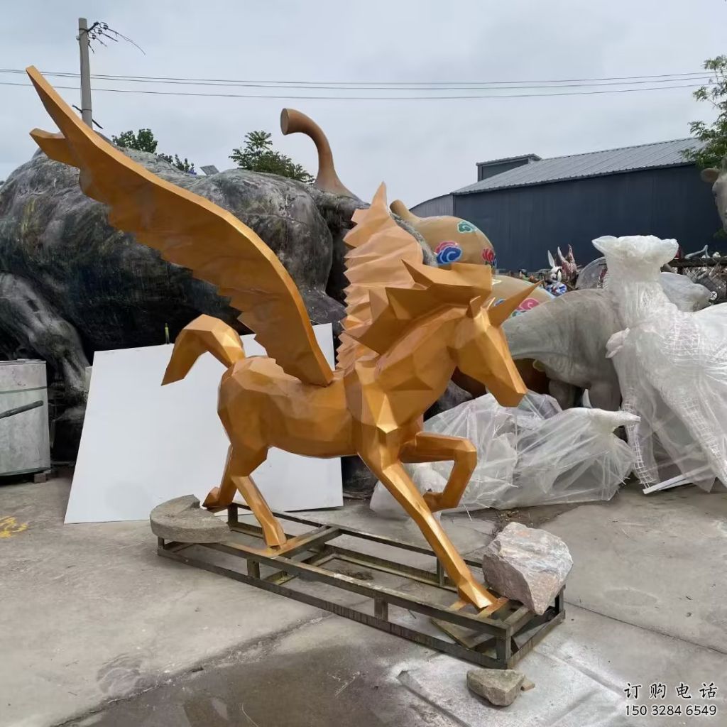 幾何飛馬雕塑廠家 中式室內(nèi)擺件 草地切面飛馬雕塑