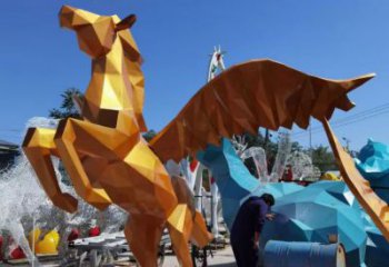 庭院金馬雕塑廠家 歐式仿真擺件 戶外噴漆金馬雕塑