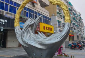 幾何魚跨環雕塑廠家 中式創意擺件 戶外現代魚跨環雕塑