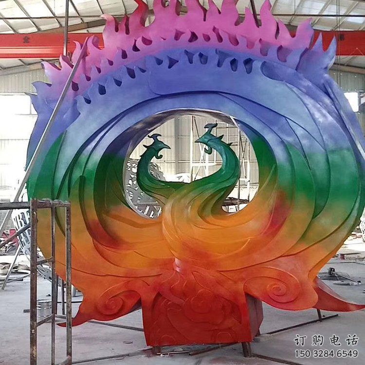 商場龍鳳呈祥雕塑廠家 中式小品 烤漆拉絲龍鳳呈祥雕塑