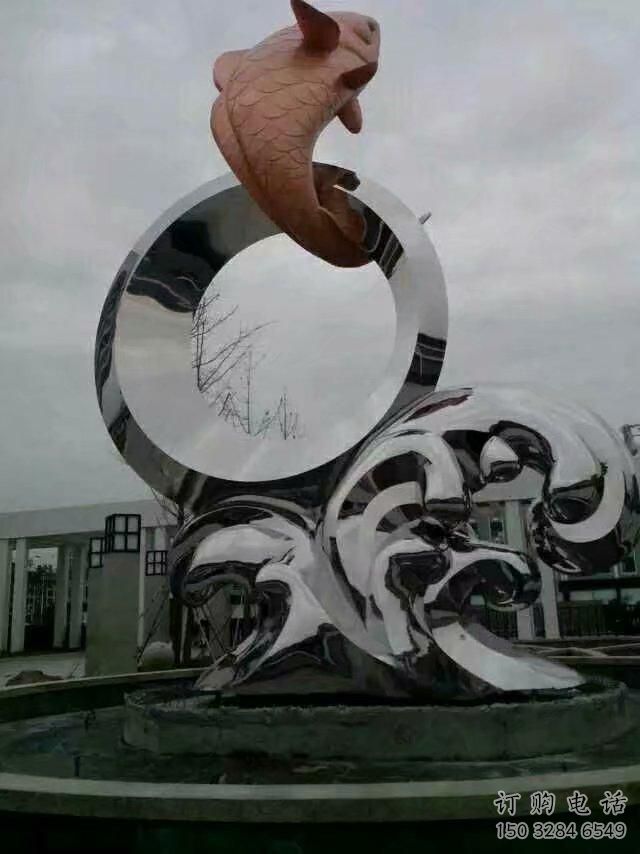 鏡面鯉魚跳龍門雕塑廠家 大型現代創意擺件