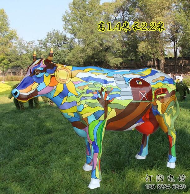 噴漆花牛雕塑廠家 卡通廣場小品 草地彩繪花牛雕塑