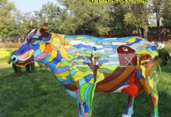 噴漆花牛雕塑廠家 卡通廣場(chǎng)小品 草地彩繪花牛雕塑