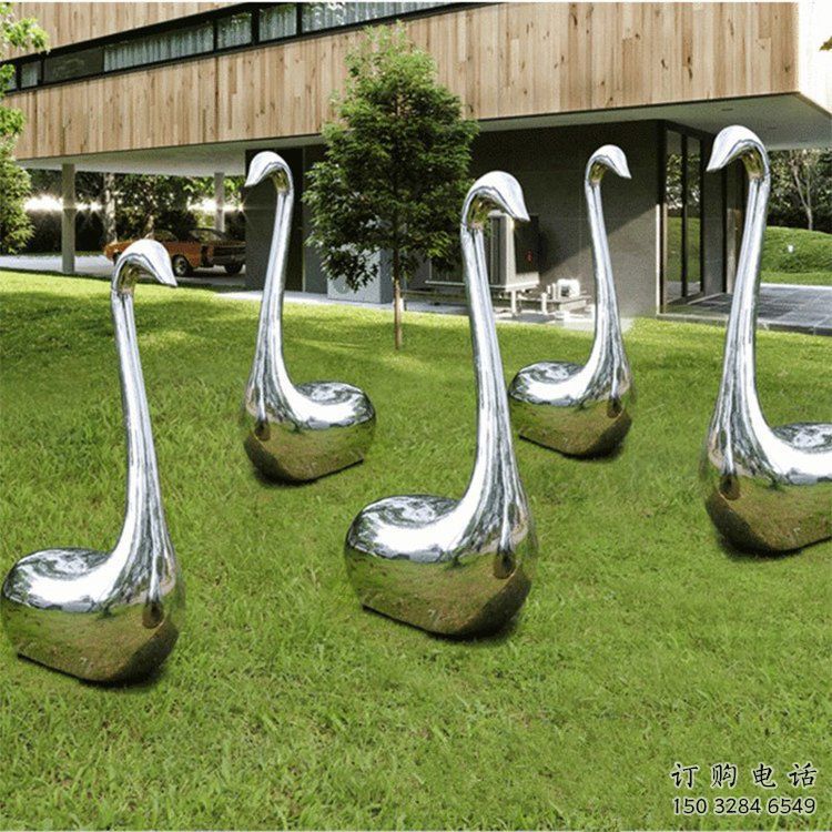 幾何天鵝雕塑廠家 中式抽象擺件 草地切面天鵝雕塑