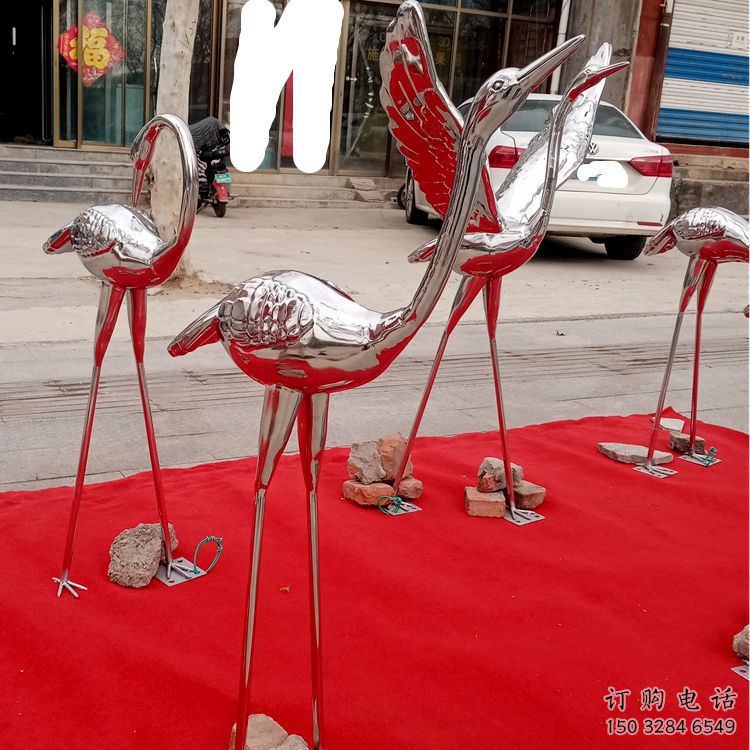 鍛造仙鶴雕塑廠家 鏡面抽象擺件 廣場啞光仙鶴雕塑