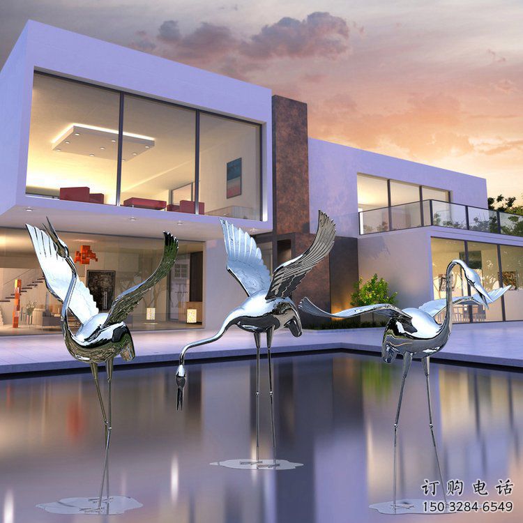 商場仙鶴雕塑廠家 中式抽象小品 現(xiàn)代拉絲仙鶴雕塑