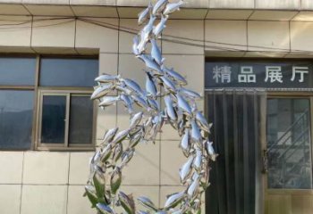 鏡面魚群雕塑廠家 現代公園擺件 游樂場異形魚群雕塑