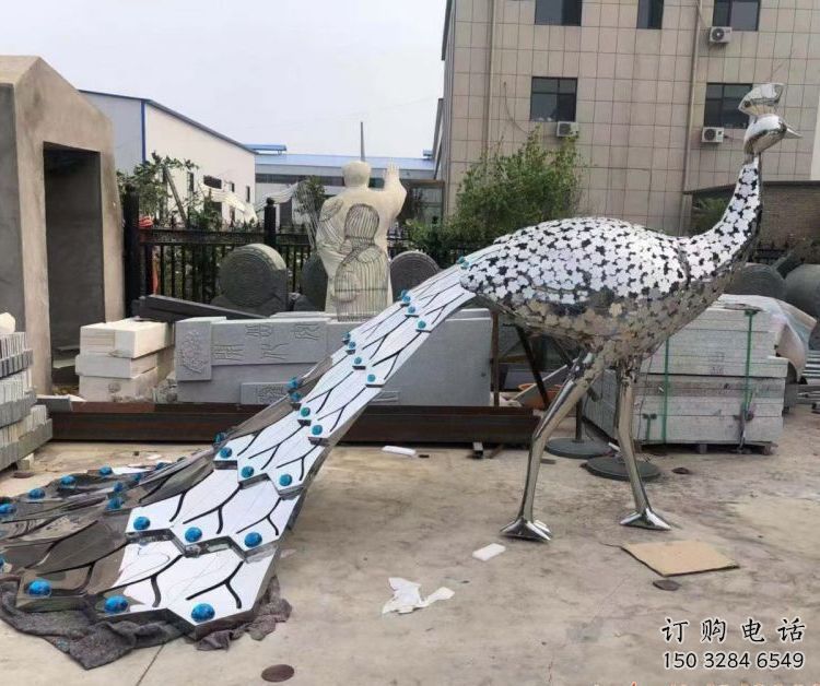 鏡面孔雀雕塑廠家 現代廣場擺件 戶外異形孔雀雕塑