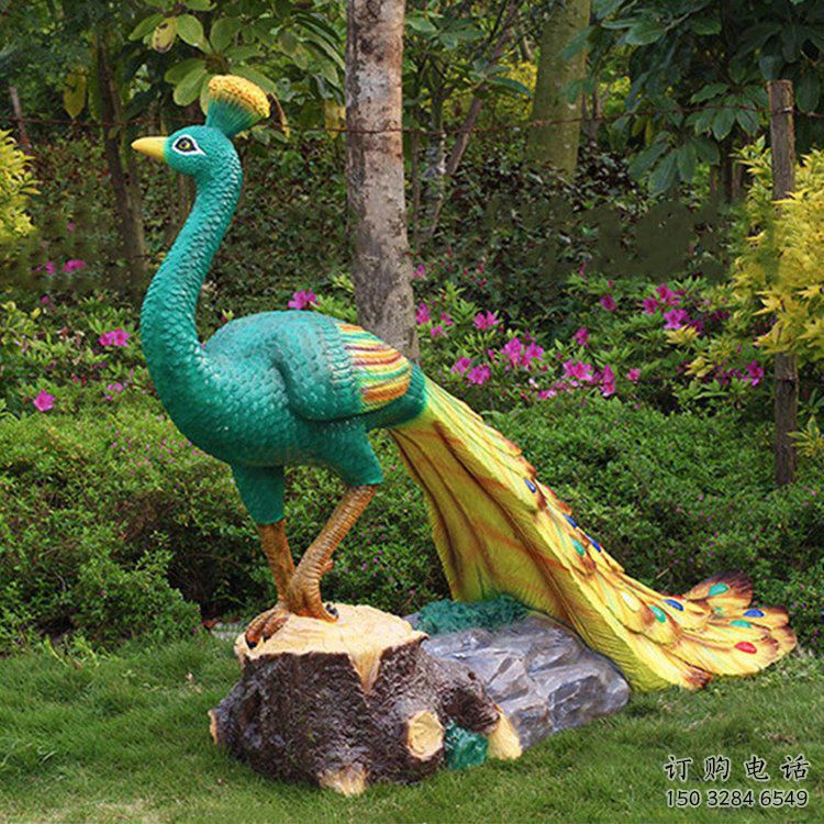 公園孔雀雕塑廠家 中式草地小品 彩繪拉絲孔雀雕塑