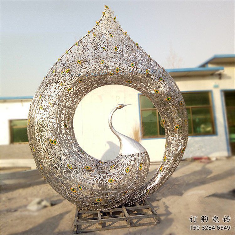 鏤空孔雀雕塑廠家 現代抽象擺件 戶外切面孔雀雕塑