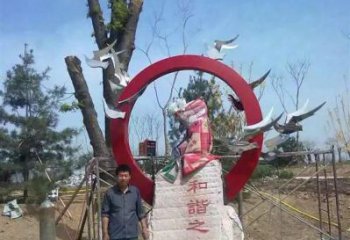 抽象和平鴿雕塑廠家 創(chuàng)意村口擺件 大型彩繪和平鴿雕塑