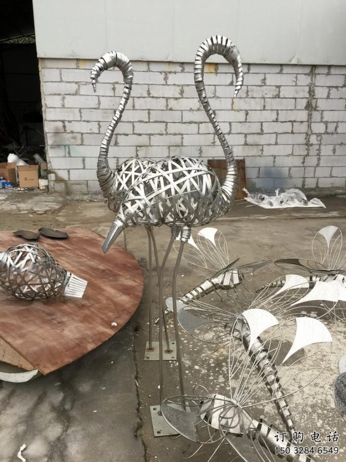 異形火烈鳥雕塑廠家 海洋異形擺件 酒店拉絲火烈鳥雕塑