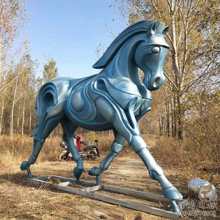 街道駿馬雕塑廠家 創意村口小品 現代拉絲駿馬雕塑
