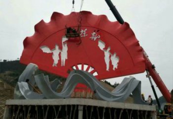 大型商場扇子雕塑廠家 戶外現代擺件 烤漆不銹鋼扇子雕塑