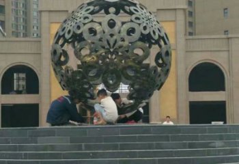 鏤空球狀雕塑廠家 中式廣場小品 戶外不銹鋼球狀雕塑