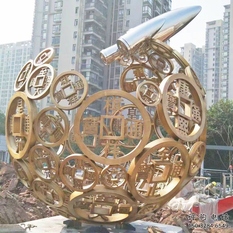 鍍金星球雕塑廠家 拉絲公園小品 步行街不銹鋼星球雕塑