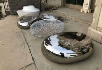 大型鵝卵石雕塑廠家 鍛造發光小品 現代不銹鋼鵝卵石雕塑