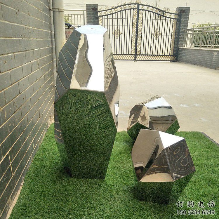 中式石塊雕塑廠家 公園創(chuàng)意小品 游樂場(chǎng)不銹鋼石塊雕塑