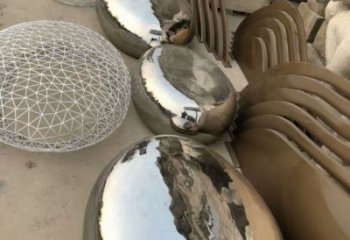 街道鵝卵石雕塑廠家 現代創意擺件 鏡面不銹鋼鵝卵石雕塑