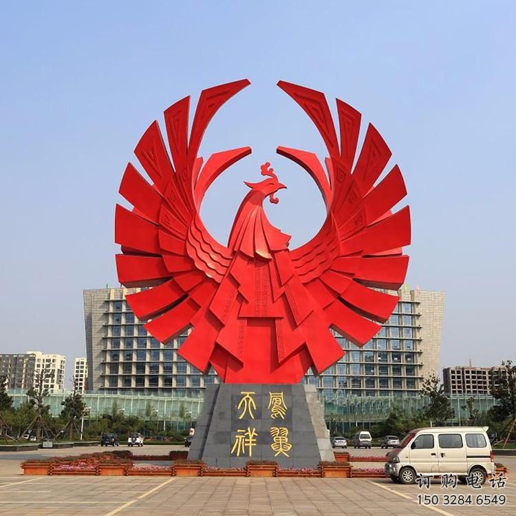 戶外鳳凰雕塑廠家 公園噴漆小品 燈光不銹鋼鳳凰雕塑