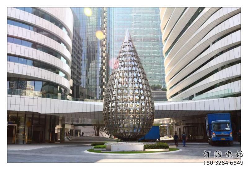 別墅區水珠雕塑廠家 大型廣場擺件 現代不銹鋼水珠雕塑