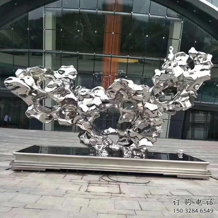 抽象假山雕塑廠家 鏡面現代小品 戶外不銹鋼假山雕塑