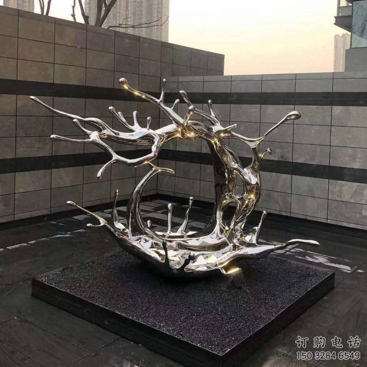 幾何水浪雕塑廠家 現代創意小品 歐式不銹鋼水浪雕塑生產