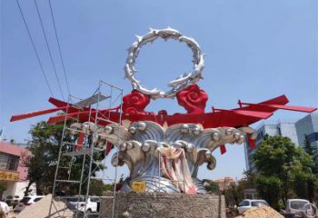 歐式波浪雕塑廠家 抽象公園擺件 現代不銹鋼波浪雕塑生產