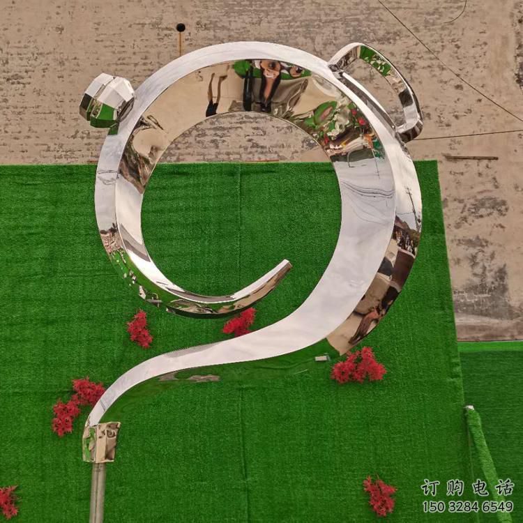 幾何茶壺雕塑廠家 鏡面小品 抽象不銹鋼茶壺雕塑生產