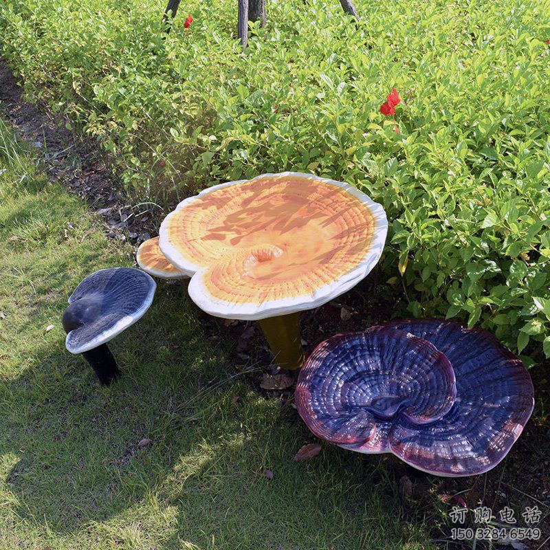 彩繪靈芝雕塑廠家 戶外擺件 街頭不銹鋼靈芝雕塑