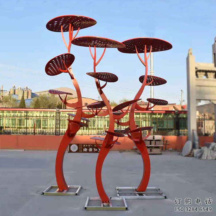 現(xiàn)代靈芝雕塑廠家 大型別墅區(qū)擺件 烤漆不銹鋼靈芝雕塑