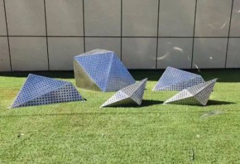 創意石頭雕塑廠家 現代公園小品 鏤空不銹鋼石頭雕塑