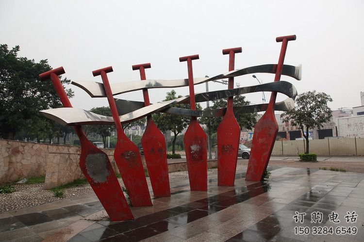 大型商場劃船雕塑廠家 運動擺件 鏡面不銹鋼劃船雕塑生產