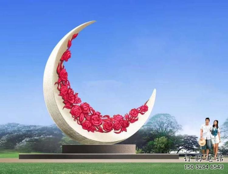 大型商場月亮雕塑廠家 現代擺件 噴漆不銹鋼月亮雕塑生產