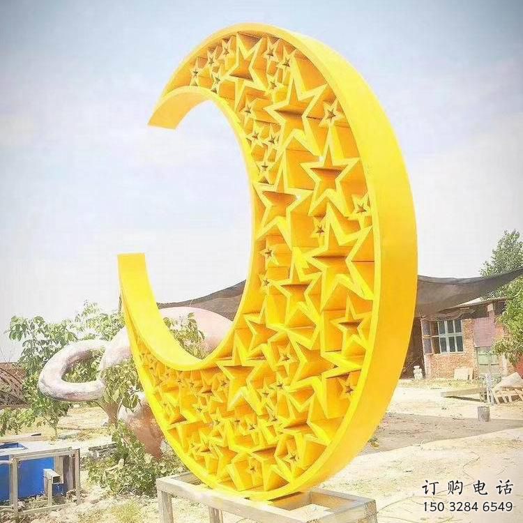 大型商場月牙形雕塑廠家 烤漆擺件 創意不銹鋼月牙形雕塑