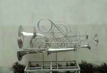 鏡面喇叭雕塑廠家 烤漆大型擺件 戶外不銹鋼喇叭雕塑生產