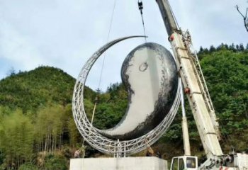 幾何圓月雕塑廠家 發光鏤空小品 大門口不銹鋼圓月雕塑生產